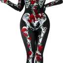 Spooktacular Creations Halloween Women Floral Skeleton Jumpsuit Costume Halloween Costumes for Women Adult 2025 (Large)