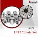 Findmall ER32 Accuracy 14 Pcs 1/16"-3/4" ER-32 Collets Set With 3/8 7/16 1/2 Inch