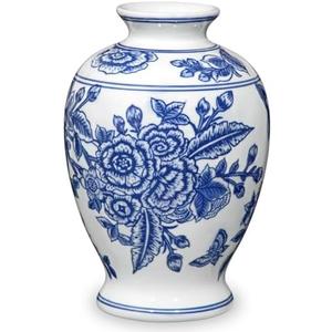 Blue and White Vase, Ceramic Vase for Home Decor 9.4" Chinoiserie Vases for Flowers Blue and White Porcelain Flower Vases for Living Room, Bathroom, Dinner Table Centerpieces