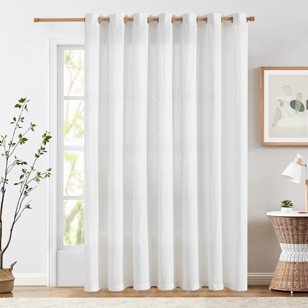 jinchan Linen White Curtain for Living Room Divider Extra Wide 100 Inch Light Filtering Semi Sheer Grommet Patio Curtain for Sliding Door Coastal Decor Sunroom Floor to Ceiling Window Panel 100"x84"