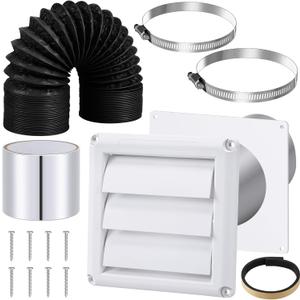 Glooglitter Dryer Vent Kit 4 Inch Dryer Ducting Tube Vent Hose Connector Wall Ducting Kit for Air Circulation (Black)