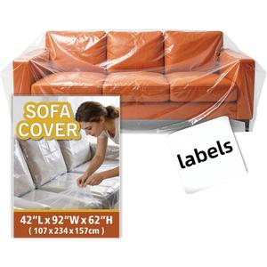 Plastic Clear Sofa Furniture Covers for Moving Storage, Waterproof and Dust Proof, Extra Large Clear Furniture Moving Covers for Couch with Label, Bag Open Size 92x 62 x 42 Inch