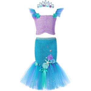 Tutu Dreams Mermaid Dress Outfit for Girls Birthday Halloween Party Dress Up Clothes Gifts (3-4 Years, Light Purple-aqua)