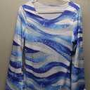 6070s Disco Outfit for Women Print Dress Psychedelic Hippie Costume Set for Halloween Party Cosplay (Medium, Blue Silver Wave)