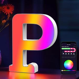 Light Up Letters Marquee - Music Sync RGB Color Changing LED Letter Lights for Girls Women Party Birthday Christmas Valentine's Day Wall Desktop Decoration (MRGB-P)