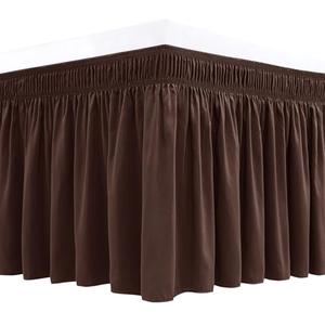 Biscaynebay Wrap Around Bed Skirts for Queen Size Beds 12 Inches Drop, Brown Elastic Dust Ruffles Easy Fit Wrinkle & Fade Resistant Silky Luxurious Fabric Solid Machine Washable