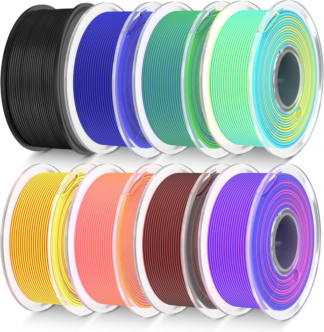 TECBEARS Dual Color PLA Filament Bundle, Matte PLA 3D Printer Filament Bundle, Dimensional Accuracy +/- 0.02 mm, 250g Spool, 8 Rolls, 2kg in Total