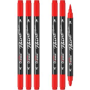 Overseas Red Acrylic Paint Markers, 6 Pack Dual Tip Paint Pens Acrylic Markers - Dot and Brush Tip Coloring Marker for Wood, Rock, Canvas, Glass, Metal, Plastic, Rubber, Fabric, School Supplies