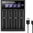 18650 Battery Charger,4 Bay LCD Display Smart Universal Charger for Rechargeable Batteries Ni-MH/Ni-Cd AA AAA 3.7V Li-ion Battery 21700 26650 14500 16650