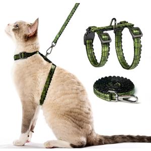 Cat Harness and Leash Set - Escape Proof Adjustable Cat Harness, Comfortable Soft Lightweight, Use Safe & Easy, Walking Travel Kitten Harness for Small Medium Large Cats (Green Growling Crocodile)