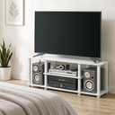 Furinno Turn-S-Tube 3-Tier Toolless Assembly TV Stand, White, 3-Tier for 50"TV, Square Tube