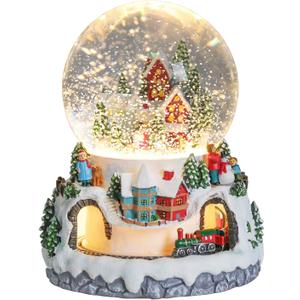 Christmas Village Snow Globes, Church House with Moving Train Musical Snow Globe Swirling Glittering Water Globes Christmas Birthday Gift for Girls Kids Daughters
