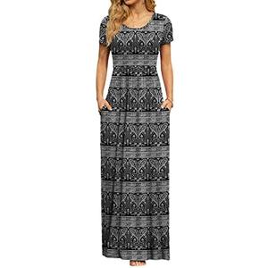 DB MOON Womens 2025 Summer Maxi Dresses Casual Short Sleeve Empire Waist Spring Long Dress with Pockets, 2XL
