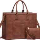 LOVEVOOK Laptop Tote Bag for Women, 15.6 Inch Work Bags, PU Vintage Leather Tote Bag, Waterproof Computer Bags with Clutch Purse, Large Capacity Messenger Bag for Teacher College Business Office (Dark Brown)