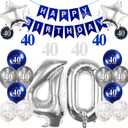 3 x Pargleev Silver 40th Birthday Decorations for Men Women, Number 40 Balloons