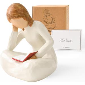 Cuayaes Reading Thinker Statue Book Lover Gifts for Women Readers, Graduates, Students, Teachers, Bookshelf Decor Aesthetic Sculpture Home Decor for Shelves Desk Office Living Room