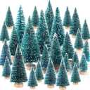wonuu Artificial Mini Sisal Christmas Trees Snow Frost with Wooden Bases for Home Party Decoration Ornament DIY Craft (Blue-Green, Mixed 30 pcs)