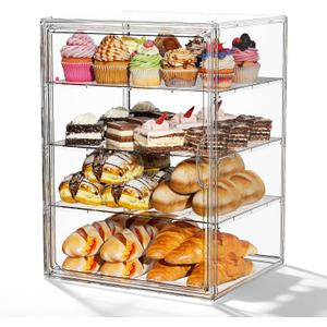 JOYZAN Pastry Display Case, 3 Tier Bread Box for Kitchen Countertop, Acrylic Bread Container with Magnetic Door, Large Bakery Display case for Breads & Muffins 10.63''L x 10" W x 14.17" H
