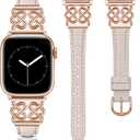 TOYOUTHS Leather Band Compatible with Apple Watch Bands Women 38/40/41/42/44/45/46/49mm Dressy Slim Leather Strap with Designer Heart Knot Buckle for iWatch Series 10/9/Ultra/SE/8/7/6/5/SE/4/3/2/1