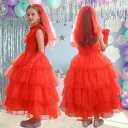 Girls Red Ghost Bride Costume Halloween Carnival Dress Up Cosplay Outfits (5-6Y)