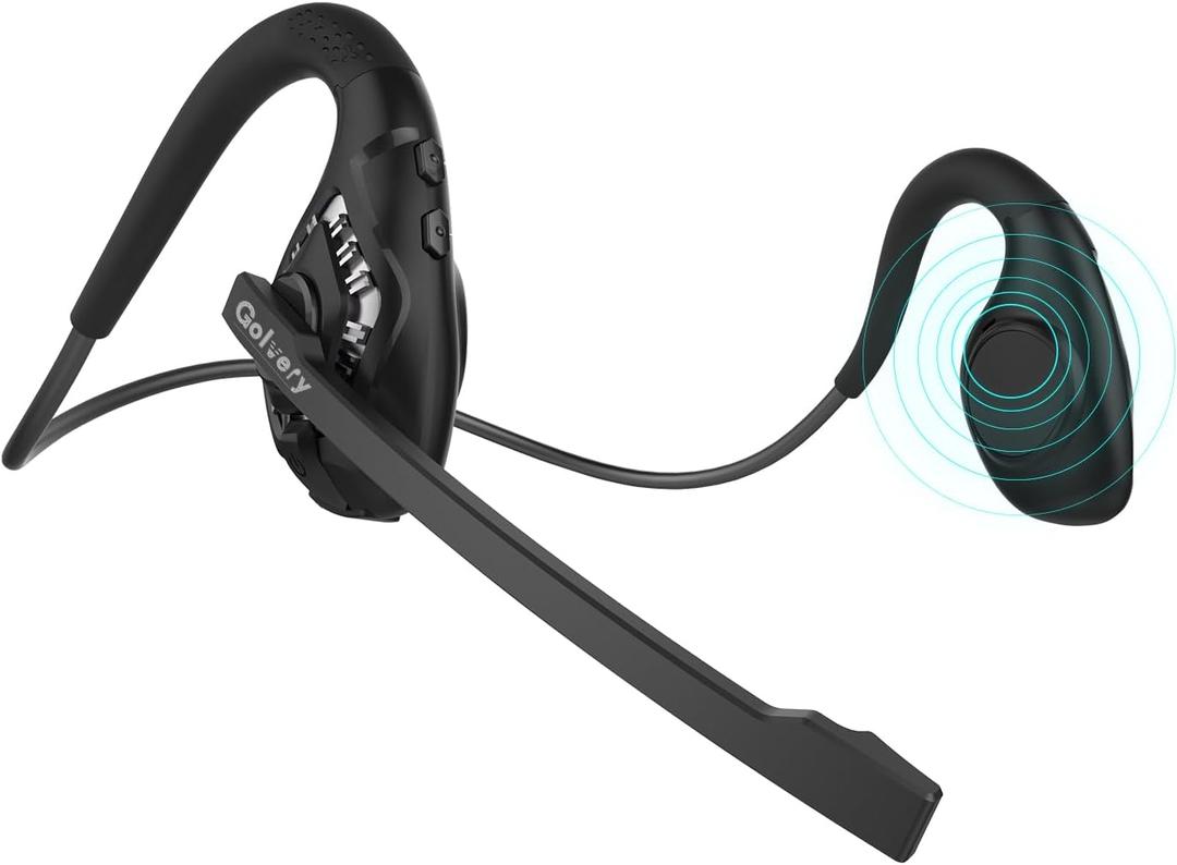 Golvery Open Ear Headphones with Mic, Bluetooth 5.3 Headset with DSP Noise Cancelling Boom Microphone & Mute for Work, 10 Hour Wireless Headset for Meetings (Black)