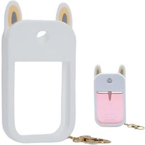 Hand Sanitizer Spray Silicone Case Compatible with Touchland 1 FL. OZ./30 mL, Cute Ears Design Hand Sanitizer Mist Accessory with Keychain (White, 1 Pack)