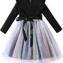 NARPLO Toddler Girls Dresses Tulle Long Sleeve Ruffle Baby Fall Winter Fashion Casual Toddler Dresses for Girls( Size 100), A Line Black 