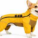 Lovelonglong Warm Dog Coat Double Layers Dog Vest, 4 Legs Covered Windproof Waterproof Reflective Warm Dog Vest Outdoor Skating Dog Costume for Corgis Dachshund Dog Yellow D-M