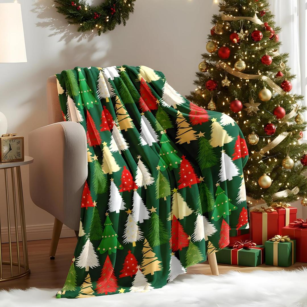 LOSIVISHE Christmas Fleece Throw Blanket  300GSM Soft and Cozy Holiday Blanket for Sofa, Bed, Couch  Xmas Decorative Flannel Blanket, W50 x L70in (Christmas Tree - Green)