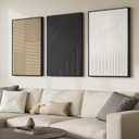 Framed 3D Textured Black and White Abstract Wall Art for Living Room, Large 3 Piece Boho Modern Artworks, Minimalist Brown Geometric Sandstone Prints for Entryway Hallway Office Wall Decor, 24x36 In