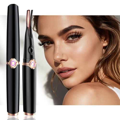 Heated Eyelash Curlers - 2 in 1 Clip- Type Electric lash Curler Best Seller 5S Heating Eyelash Curler 3 Temp Settings for Makeup Tools USB Rechargeable Natural Curling-Black E1
