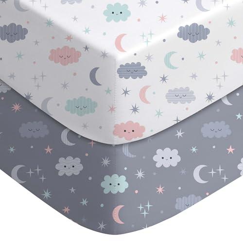 Yoofoss Pack and Play Sheets Fitted, Mini Crib Sheets 2-Pack for Pack N Play Mattress, Stretchy Playard Sheet, Soft and Breathable (Cloud)