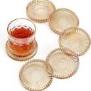 Vintage Glass Coasters, GOH DODD Set of 6 Crystal Coasters Tabletop Protection for Drinks, Home Decor, Kitchen, Living Room, Patio, Wedding, Party, Housewarming Gifts, Amber, Gold