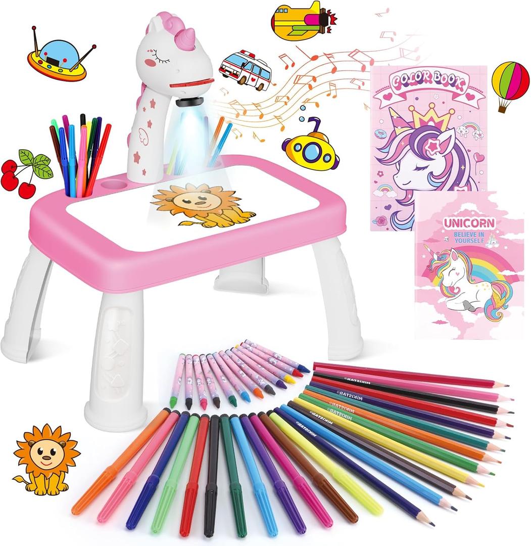 Drawing Projector for Kids, Art and Crafts, Drawing Board with Color Pens, Pencils, Crayons, Scrapbook, Unicorn Sticker Book, Ideal Toy for 3+ Year Old Girls & Boys (Unicorn Kit)