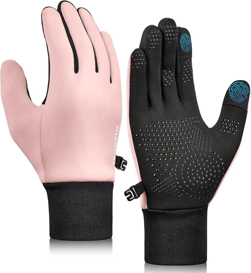 Kids Winter Gloves Touchscreen Anti-Slip Soft Warm Gloves for Boys Girls Aged 4-10 Years Cycling Running Soccer (Black), Pink