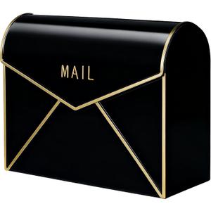 Kathfly Wall Mount Mailbox Waterproof Rustproof Metal Mail Holder 12.6" W x 4.7" D x 10.2" H Large Wall Mounted Gold Trim Mail Envelope Post Box for Outside House Office Porch Outdoor Use(Black)