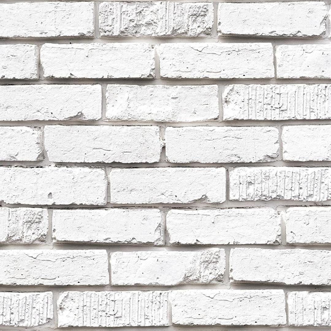 Tomete White Brick Peel and Stick Wallpaper Gray Faux 3D Brick Contact Paper for Walls Self Adhesive Removable Backsplash for Kitchen Bathroom, Vintage Stick on Wallpaper, 393 L *17.3 W, Waterproof