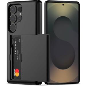 Nvollnoe for Samsung S25 Ultra Case with Card Holder Dual Layer Heavy Duty Protective Case Hidden Card Slot Slim Wallet Case for Samsung S25 Ultra 6.9''(Black)