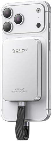 ORICO 480GB Magnetic External SSD, Aluminum Alloy, Up to 460MB/s, External Solid State Drive, Expand Storage for iPhone 17 Pro Max, Compatible w/MagSafe, USB-C Smartphones - K5MINI Silver
