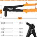 BEETRO Heavy Duty Hand Riveter, Rivet Gun, 3/32"-1/8"-5/32"-3/16", 4 Nosepieces Set Includes 100pcs Rivets, Durable and Suitable for Metal, Plastic and Leather