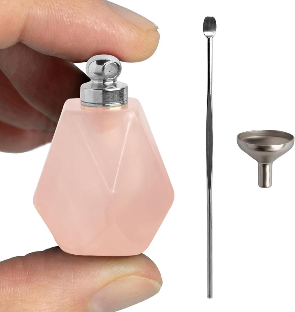 BOHO GARDEN Crystal Keepsake Urn - Wearable Small Container for Ashes, Memorial Urns Made from Real Crystal Material - Includes Spoon, Stick, Funnel & Storage Box (Rose Quartz (Silver))