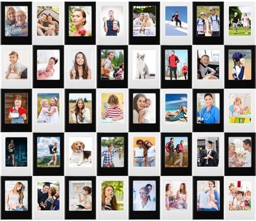 Epakh 39 Packs Magnetic Photo Picture Frame Cute Mini Table Photo Frame Holder 3 Inches Plastic Colorful Picture Display for Fridge Office (Black and White)