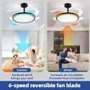 BAYSQUIRREL Slim Retractable Ceiling Fan with Light and APP/Remote Control, 42in Modern Smart RGB Ceiling Fan with Bluetooth Speaker, Dimmable Full Spectrum with Memory, 6-Speed Reversible Fan, Black