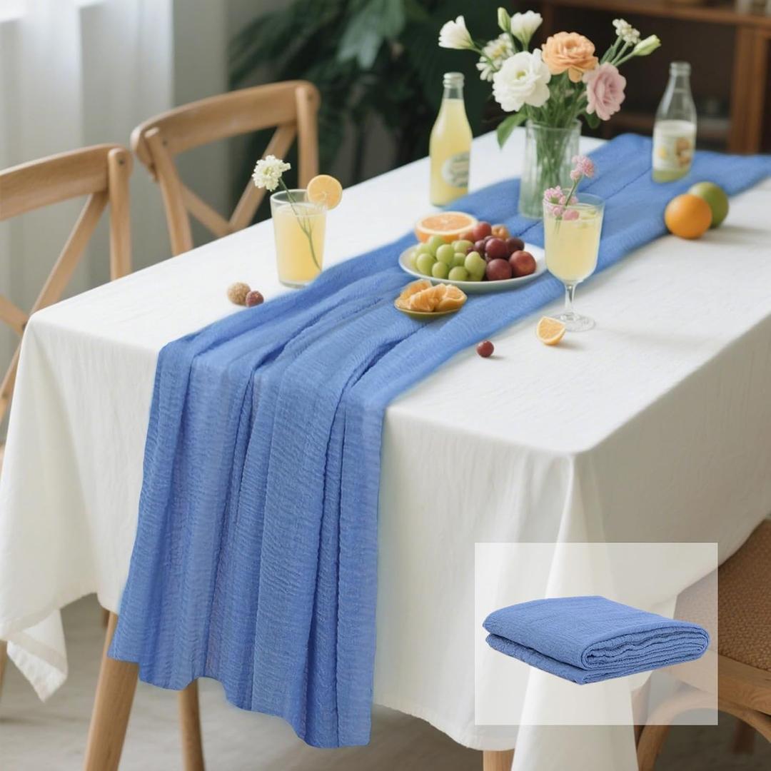 Cheesecloth Table Runner Dusty Blue Gauze Rustic Cheese Cloth Table Runners 120 Inch 10 FT for Wedding Baby Bridal Shower Birthday Party Sheer Spring Home Boho Decorations