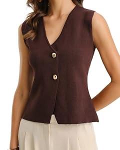 RIHOAS Women Sweater Vest Knit Casual Sleeveless Pullover Waistcoat for Business Casual Office Wedding Brown L