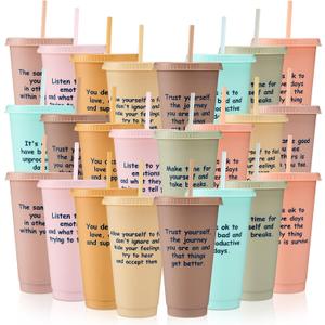 Skylety 32 Pcs Employee Appreciation Week Gift Bulk 24oz Inspirational Plastic Cup Tumbler with Straw Lid Staff Team Appreciation Gift Reusable Cup for Coworker Employees Volunteer 
