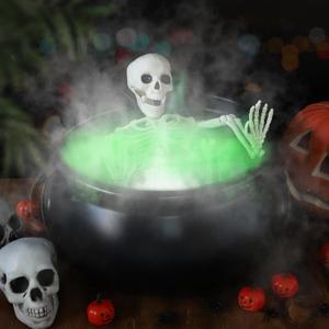 Halloween Decorations Outside 12" Large Witches Cauldron Diffuser with Skeleton Black Witch Cauldron Kettle Pot with 12 LED Light Mist Fogger for Halloween Outdoor Indoor Decor (Green)
