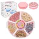 Pawtong Snack Rotator Container Reusable Snack Box with 5 Compartment Dispenser and Lid, Color Matching Opening Lid, BPA and PVC Free, for Home, School, Travel (2 Pack- Pink)