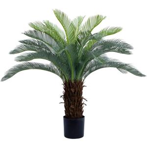 Bellacat 4ft UV Resistant Faux Sago Palm Tree with Natural & Lifelike Bark, 48in Super Full Artificial Cycad Tree with Realistic Leaves, for Home Office Patio Porch Front Door Decor.