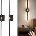 Battery Operated Wall Sconces Set of 2: 10000mAh Rechargeable Wall Lights, Easy Install 360 Rotate 3000K-6000K LED Wireless Wall Light Decor for Bedroom Living Room Hallway Picture Lighting Gallery (Black)